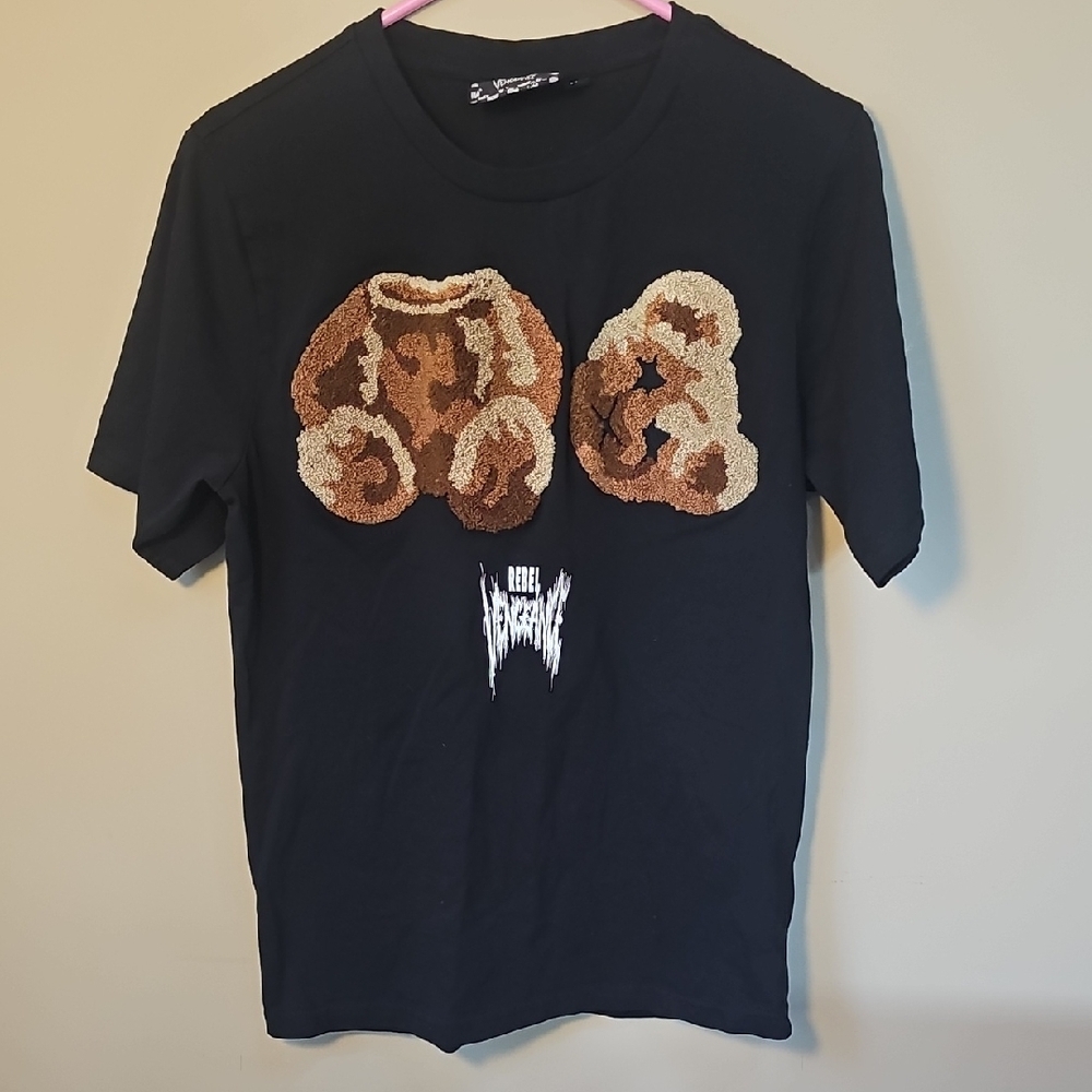 Rebel Vengeance Black Tee Teddy Bear Embroidery